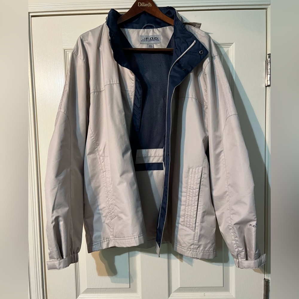 F.O.G. By London Fog Men’s Beige and Navy Rain Wind Breaker Jacket XXL